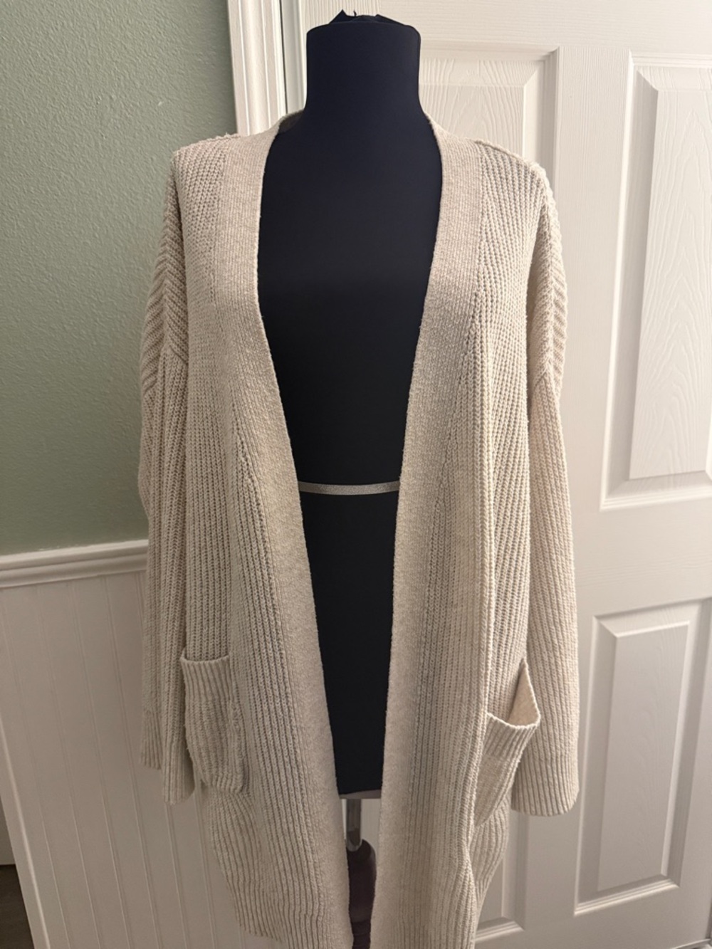 Auden Cream Ribbed Open-Front Cardigan with Pockets
